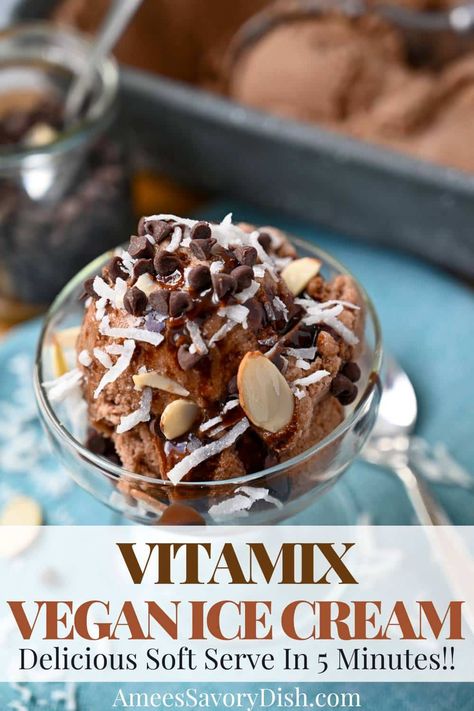 Protein-Packed Vitamix Vegan Ice Cream Vitamix Vegan Recipes, Vitamix Ice Cream, Banana Ice Cream Vegan, Banana Protein, Protein Ice Cream, Almond Joy, Banana Ice Cream, Vegan Cookbook, Vegan Ice Cream