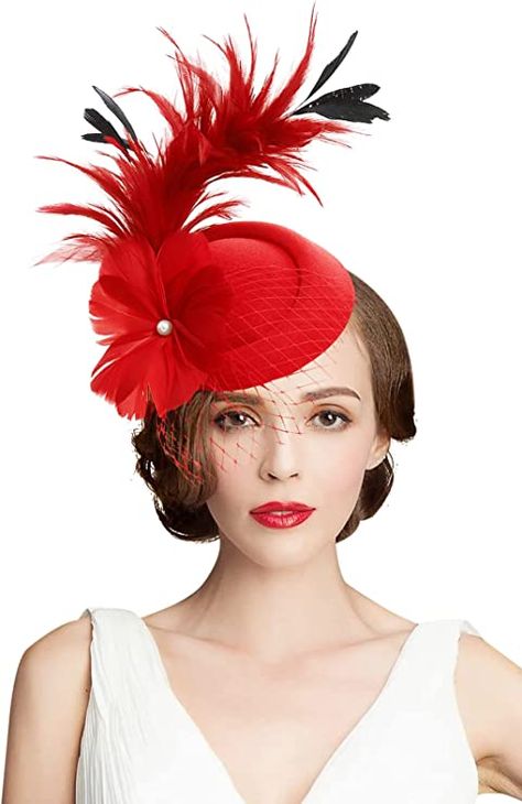 Z&X Feather Fascinator Pillbox Hats for Women Sianmay Headband Wedding Tea Party Derby Hat with Clips Red at Amazon Women’s Clothing store Hat With Feather, Fascinator Wedding, Feather Fascinator, Party Headband, Feather Wedding, Wedding Tea, Tea Party Hats, Fascinator Headband, Feather Fascinators