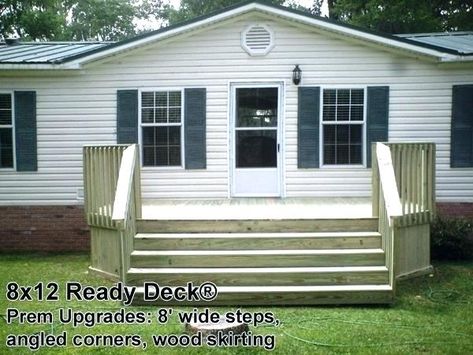 Detached Deck, Mobile Home Steps, Mobile Home Porches, Mobile Home Front Porch Ideas, Mobile Home Landscaping, Mobile Home Deck, Mobile Home Front Porch, Mobile Home Skirting, Backyard Decks