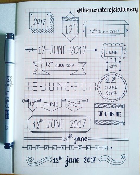 Ufu Aesthetic Date Ideas Notes, Writing Dates Ideas, Date Writing Ideas, Bullet Journal Titles, Bullet Journal Headers, Bullet Journal 2019, Bullet Journal Font, Bullet Journal Banner, Journal Fonts