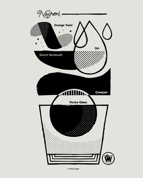 An oldie but surprisingly not that well known to the average drinker. For a pleasant drink at the bar ask for a Negroni tonight. /// Prints coming soon. #cocktails #Negroni #Friday Gfx Design, Cocktail Illustration, Negroni, Graphics Inspiration, 로고 디자인, Black & White, Graphic Design Typography, Graphic Design Posters, The Bar