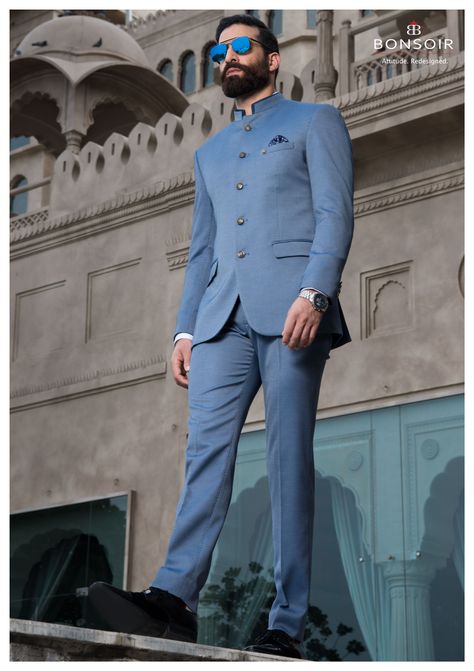 Blejzer Outfit Man For Wedding, Engagement Outfit For Men Classy, Jotpuri Suit For Men Wedding, Bandhgala Suit Men Engagement, Jodhpuri Suits For Men Latest Wedding, Latest Suit For Men, Jodh Puri Suit For Men, Blue Jodhpuri For Men, Engagement Dress For Men Classy