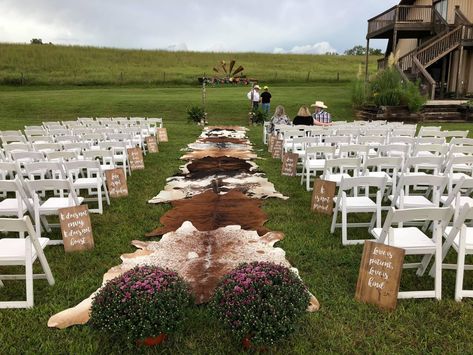 Cowhide Rug Aisle Wedding, Country Wedding Isles Decoration, Cow Hide Wedding Aisle Runner, Cowhide Rug Isle Wedding, Cowhide Isle, Cowhide Wedding Aisle, Cowhide Wedding Decor, Western Wedding Aisle, Country Wedding Aisle