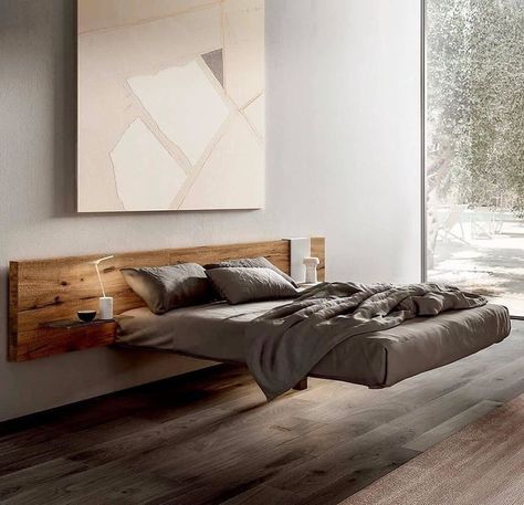 Suspended Bed, Beautiful Bed Designs, Loft Interior, Floating Bed, Bed Design Modern, Bedroom Deco, Wooden Headboard, Design Del Prodotto, Lifestyle Inspiration