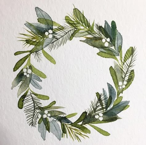 Small Gathering, Wreath Drawing, Christmas Card Art, Diy Watercolor Painting, Watercolor Projects, Watercolor Christmas Cards, 수채화 그림, Wreath Watercolor, Diy Watercolor