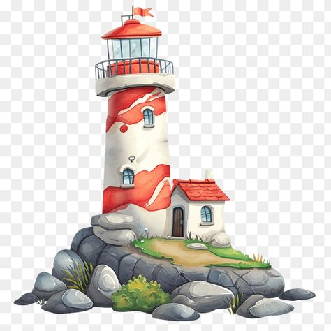 Cartoon Lighthouse clipart Lighthouse Cartoon, Big Eyed Fish, Lighthouse Clipart, To The Lighthouse, Fruit Clipart, Kawaii Fruit, Rocky Shore, Blue Wings, Dragon Lover