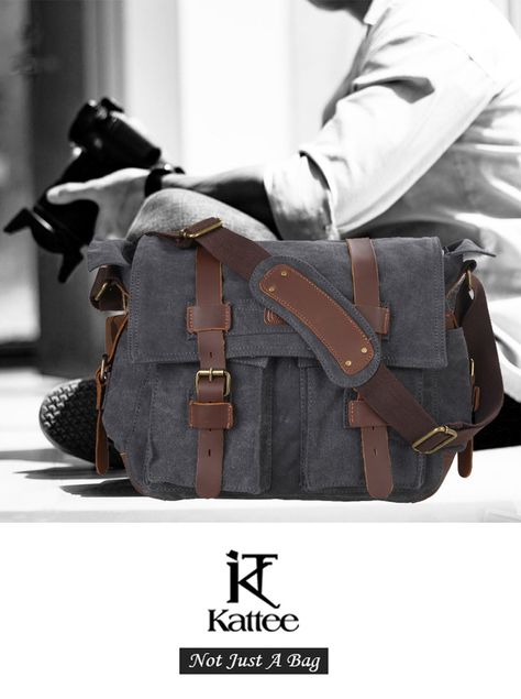 Amazon.com: Kattee Leather Canvas Camera Bag Vintage DSLR SLR Messenger Shoulder Bag Dark Gray: Clothing Military Messenger Bag, Cool Messenger Bags, Canvas Laptop Bag, Tas Bahu, Bags Online Shopping, Laptop Messenger Bags, Canvas Messenger Bag, Messenger Bag Men, Vintage Canvas