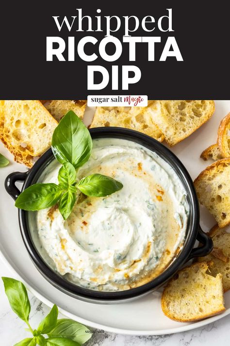 This whipped ricotta dip is creamy and rich yet light and fresh all at once. So quick and easy to make, serve it with toasted bread or as a base for bruschetta. Whipped Ricotta Dip, Ricotta Dip, Whipped Ricotta, Homemade Appetizer, Homemade Dips, Slow Roasted Tomatoes, Bruschetta Recipe, Toasted Bread, Easy Party Food