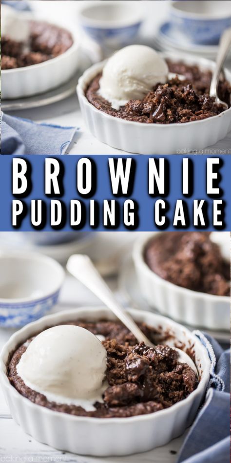 If you’re craving a soft, warm chocolate dessert, then you need this brownie pudding cake. Magically makes its own gooey sauce as it bakes! Brownie Pudding, Resep Brownies, Torte Cupcake, Brownie Desserts, Oreo Dessert, Monkey Bread, Chocolate Pudding, Yummy Sweets, Pudding Recipes