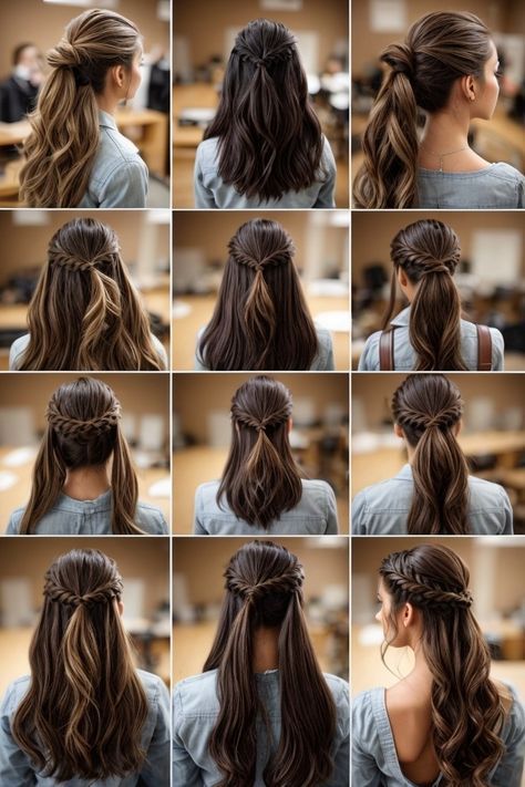 Half Up Braid Hairstyle, Hairdo Wisuda, Twisted Chignon, Half Up Braid, Lazy Girl Hairstyles, Ponytail Hairstyles Tutorial, Hairstyle Examples, Easy Hairstyles For Thick Hair, Cute Quick Hairstyles