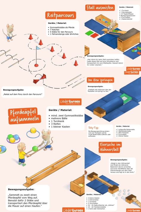 Ideen für eine Bewegungslandschaft zum Thema Bauernhof für das Kinderturnen im Turnverein oder im Kindergarten. Mehr Ideen für Turnstunden und das Kinderturnen findest du auf meiner Homepage www.liederturnen.de #kinderturnen #bauernhof #turnstunde #kita #kindergarten #turnen Kindergarten Portfolio, Occupational Therapy Activities, Kids Gym, Kindergarten Design, Holiday Program, Education Icon, Fine Motor Skills Activities, Motor Skills Activities, Kids Training