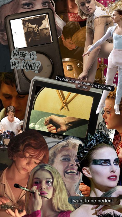 the obsessed artist #collage #moodboard #blackswan #itonya #whiplash #theneondemon #thequeensgambit #bethharmon #ninasayers #aesthetic #movies #tonyaharding #anyataylorjoy #margotrobbie #natalieportman Obsessive Artist Aesthetic, The Obsessed Artist Aesthetic, Obsessed Artist Movies, Obsessed Artist Aesthetic, I Tonya Aesthetic, The Obsessed Artist, Whiplash Aesthetic, Whiplash Poster, Obsessed Artist