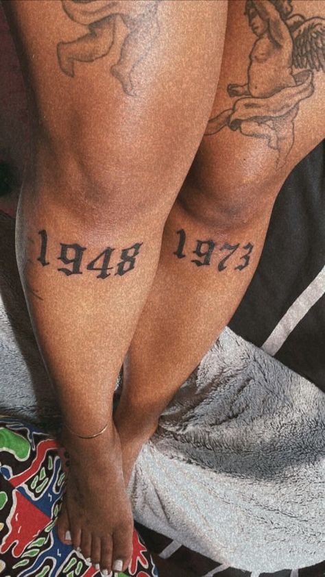 Knee Number Tattoo, Number Tattoo, Number Tattoos, Text Tattoo, By Any Means Necessary, Best Sleeve Tattoos, Name Tattoo, Girls Outfits, Above Knee