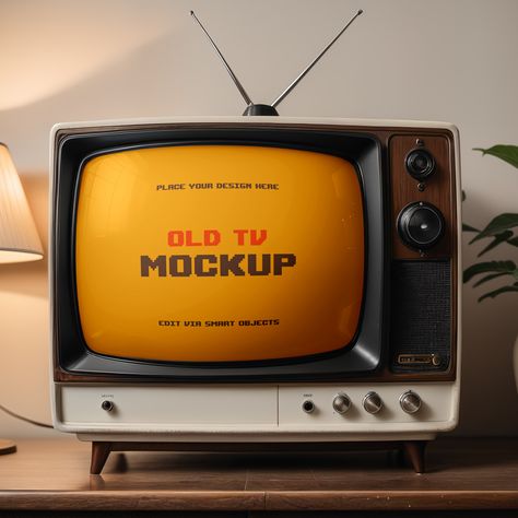 Free Old TV Mockup Template PSD Retro Tv Poster, Tv Overlays For Edits, Old Tv Png, Retro Tv Aesthetic, Old Tv Aesthetic, Tv Graphic Design, Retro Computer Aesthetic, Retro Monitor, Tv Template