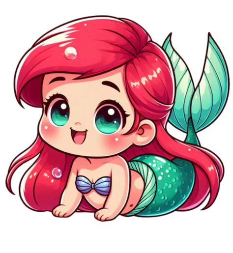 Ariel Bebe, Chibi Disney, Disney Cuties, Ariel Mermaid, Kawaii Disney, Easy Drawings For Kids, Alphabet Coloring Pages, Disney Ariel, Cute Princess