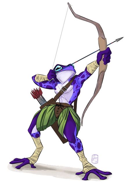 Frog Adventurer Character Design, Dnd Frog Race, Turtle Character Art, Grippli Dnd, Anthro Frog Art, Kulipari Frogs, Frog Character Art, Dnd Frog Character, Grung Dnd Character Art