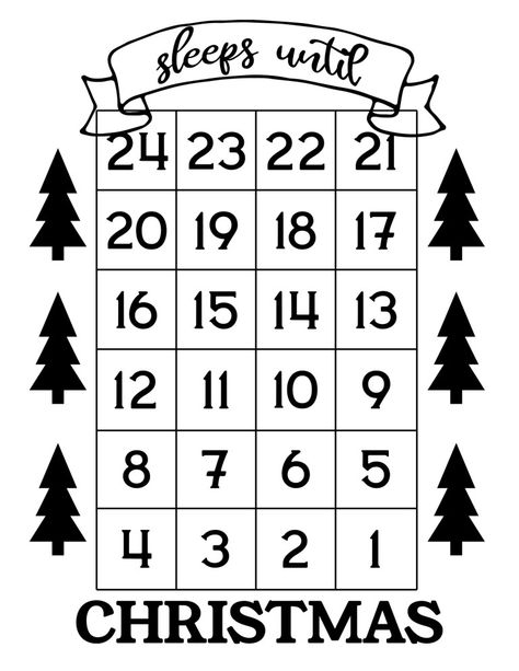 How Many Days Until Christmas Free Printable. Christmas countdown advent calendar sign with trees. Sleeps until Christmas. #papertraildesign #Christmasprintable #advent #adventcalendar #christmas #christmasadventcalendar Christmas Countdown Printable Free, Sleeps Till Christmas Sign Diy, Sleeps Till Christmas Sign, Sleeps Until Christmas Sign, Days Until Christmas Countdown, Countdown Till Christmas, Free Printable Advent Calendar Numbers Countdown To Christmas, Printable Christmas Countdown, Christmas Countdown Printable