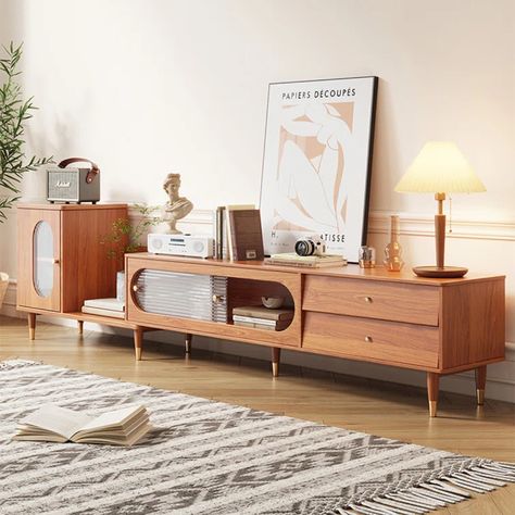 Everly Quinn Emelle 96.5'' Media Console & Reviews | Wayfair Tv Stand Wayfair, Living Room Tv Cabinet, Tv Console Table, Nordic Living Room, Cool Tv Stands, Tv Stand Wood, Tv Stands And Entertainment Centers, Entertainment Centers, Tv Console