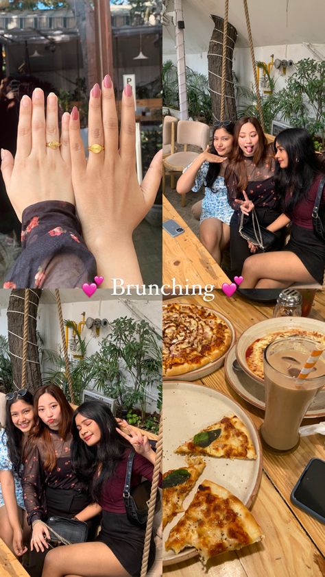 Friends Photo Inspo Aesthetic, Bff Birthday Pictures Photo Ideas, Friends Get Together Outfit Ideas, Insta Qna Ideas, Food And Friends Caption, Outfits For Brunch With Friends, Brunch Poses Instagram, Friends Brunch Aesthetic, Food Highlight Instagram Name