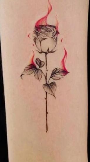 Burning Rose Tattoo Design, Flower Fire Tattoo, Flower On Fire Drawing, Burning Rose Drawing, Rose On Fire Drawing, Rose Fire Tattoo, Burning Flower Tattoo, Flame Rose Tattoo, Flower On Fire Tattoo