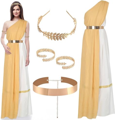 Greek God Party Outfit, Athena Goddess Costume Diy, Athena Goddess Outfit, Diy Greek Goddess Costume For Women, Ancient Greece Outfit Ideas, Greek Gods And Goddesses Outfits, Greek Costume Ideas, Greek Custome, Mythology Halloween Costumes