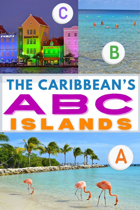 Planning your next Caribbean getaway? Consider the ABC Islands - Aruba, Bonaire, or Curacao. These beautiful islands are top contenders when it comes to the best Caribbean beaches and colorful island life. Plus, these lovely islands fall south of the Hurricane Belt so they're perfect any time of year! Here's everything you need to know to visit (including where to find those flamingoes on the beach!). | Caribbean ABC Islands | Best Caribbean Islands Best Caribbean Islands, Abc Islands, Beach Caribbean, Summer Escape, Caribbean Beaches, The Abc, Summer Destinations, Caribbean Islands, Island Life