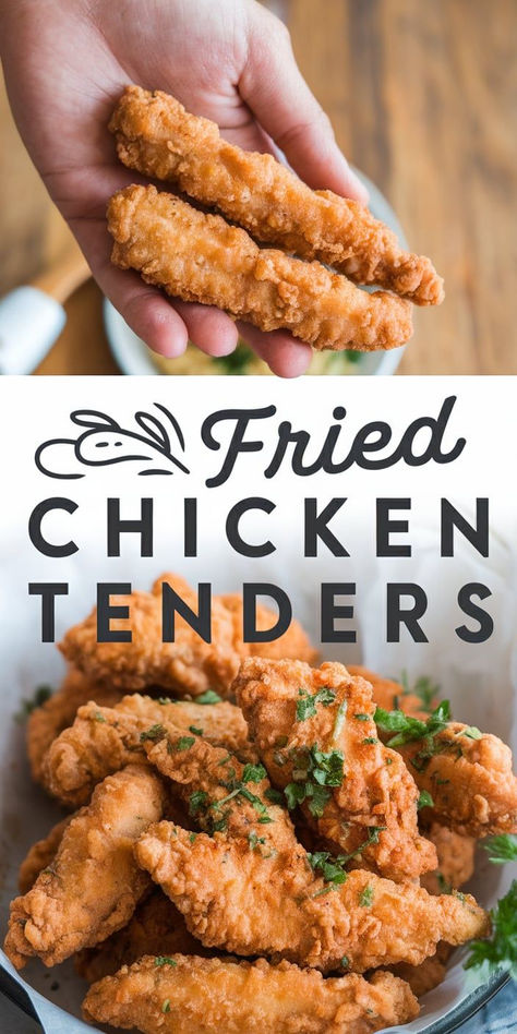 These Fried Chicken Tenders are ultra crispy on the outside and tender, juicy on the inside! Perfect for game days, parties, or a delicious weeknight meal. Frying Chicken Tenders, Friend Chicken Tenders, Fried Chicken Tenderloins, Deep Fried Chicken Tenders, Recipe For Chicken Tenders, Fried Chicken Tenders Recipe, Oven Fried Chicken Tenders, Pan Fried Chicken Tenders, Easy Chicken Tenders