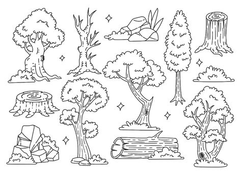 Premium Vector | Set of forest tree doodle vector illustration Tree Forest Drawing, Easy Forrest Drawing, Tree Doodles, Forest Doodles, Simple Forest Drawing, Nature Doodle, Trees Illustration, Nature Doodles, Forest Drawing Easy