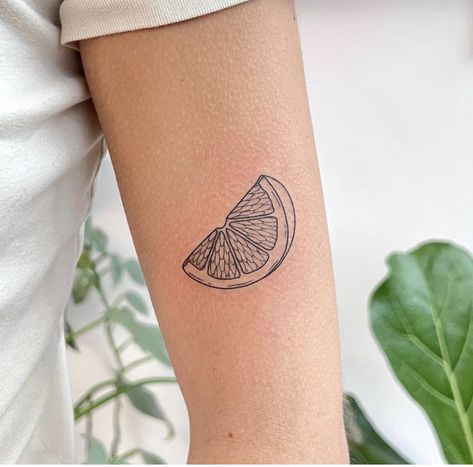 Orange Slice Tattoo Color, Orange Wedge Tattoo, Orange Segment Tattoo, Half Orange Tattoo, Lime Wedge Tattoo, Small Orange Tattoo, Nutrition Tattoo, Grapefruit Tattoo, Lemon Slice Tattoo