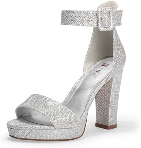 Amazon.com: women rhinestone block high heel - Prime Eligible: Clothing, Shoes & Jewelry Wedding Sandals Heels, Glitter High Heels, Trendy Sandals, Ankle Strap Sandals Heels, Wedding Party Dress, Chunky High Heels, Wedding Sandals, Elegant Shoes, Wedding Heels