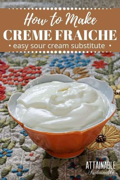 Sour Cream Replacement, Attainable Sustainable, Keto Condiments, Creme Fraiche Recipes, Home Pantry, Paleo Condiments, Sour Cream Substitute, Homemade Sour Cream, Creamy Pumpkin Soup