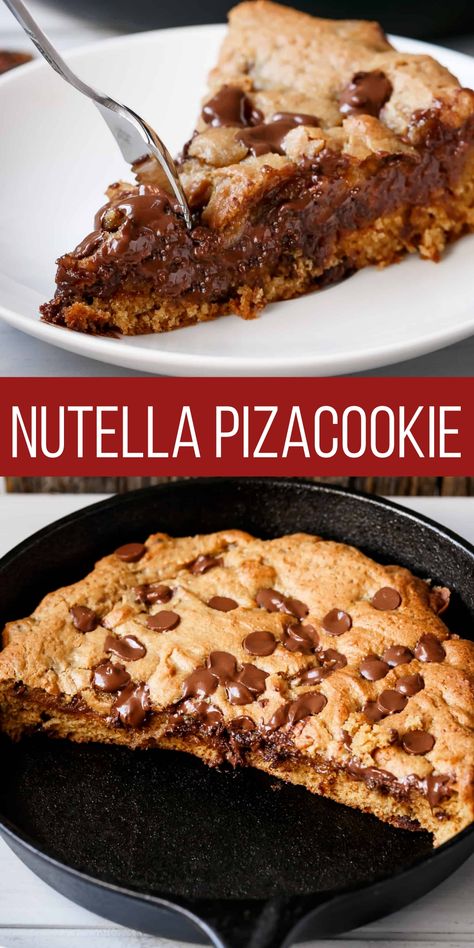 Nutella Cookie Skillet, Cookie Nutella Pie, Nutella Cookie Pie Recipe, Chocolate Chip Pizza Cookie, Nutella Brownie Cookies, Nutella Cookie Cake, Nutella Stuffed Cookie Pie, Nutella Cookie Pie, Cookie Skillet Recipe