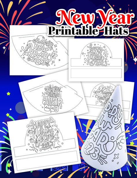 New Year Printable Hats New Years Hats For Kids, Happy New Year Headband, New Year Hat, New Year Headband, New Years Hat, Teaching Mama, Hat Template, Hats For Kids, Party Printables Free