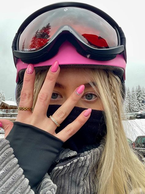 Specifically asked my nail tech to match nails to my pink helmet Ski Trip Nails, Skiing Nails, Ski Nails, Trip Nails, Ski Europe, Match Nails, Ski Fit, Pink Helmet, Ski Helmet