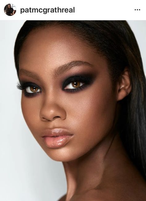 Faces Female, Red Carpet Makeup, Black Smokey Eye, Black Smokey, Smoky Eyes, Glam Look, Dark Makeup, Dark Skin Makeup, Nude Lip