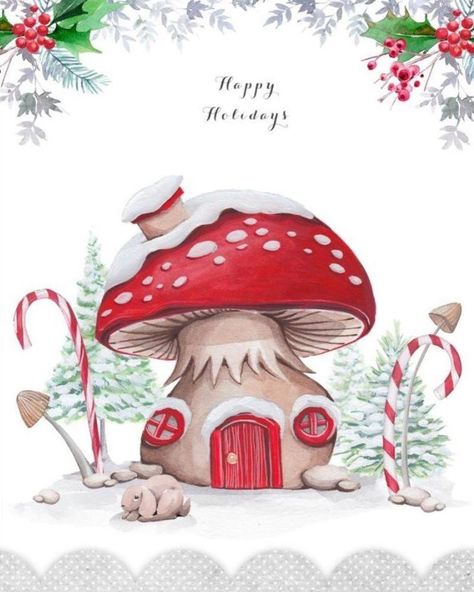 From everyone here at Real Mushroom! We want to wish you guyz a thriving and Happy New Year!! Thankful for yall - @real_mushrooms Holiday Table Decorations, Mushroom House, Advocate Art, Christmas Napkins, Christmas Drawing, Christmas Paintings, Christmas Illustration, Christmas House, Christmas Clipart