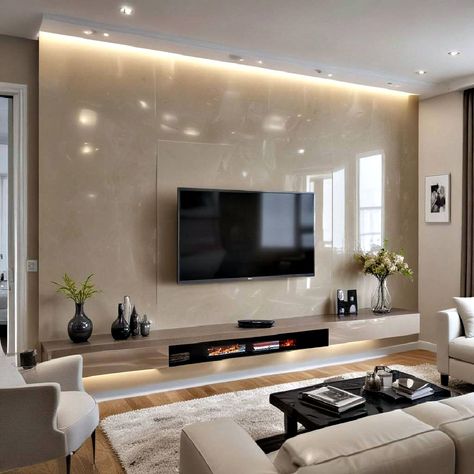 40 TV Wall Ideas to Upgrade Your Entertainment Area Media Wall Design Modern Luxury, Tv Wall Background Ideas, Big Screen Tv Wall Ideas, Simple Tv Wall Ideas, Television Wall Ideas, Bedroom Entertainment Center, Tv Wall Design Luxury, Built In Tv Wall Unit, Tv Wall Panel