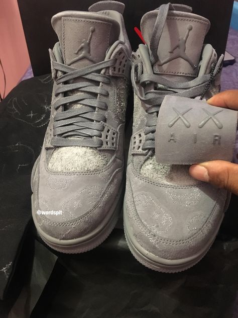 Figured I'd show y'all my dead stock Kaws 4's. Kaws Jordan 4s, Kaws Shoes, Lin Qiunan, Terrible Puns, Flat Color Palette, Jordan 4s, Flat Color, Letter Paper, Nike Sneakers