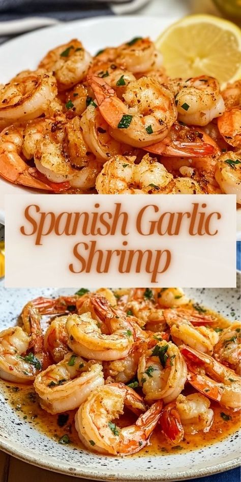 Spanish Garlic Shrimp (Gambas al Ajillo) Ingredients: 1/4 cup olive oil 8 cloves garlic, thinly sliced 1 pound shrimp, peeled and deveined 1 teaspoon smoked paprika 1/4 teaspoon red pepper flakes 1/4 cup dry sherry or white wine 2 tablespoons chopped fresh parsley Salt to taste Crusty bread for serving #Spanish #Garlic #Shrimp Shrimp Gambas, Spanish Garlic Shrimp, Spanish Shrimp, Baked Shrimp Recipes, Shrimp Recipes For Dinner, Baked Shrimp, Shrimp Recipes Easy, Garlic Shrimp, Crusty Bread