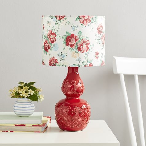 Pioneer Woman Decor, Country Lamp, Red Table Lamp, Faux Floral Arrangement, Floral Table, The Pioneer Woman, Ceramic Base, Green Ceramics, Tin Candles