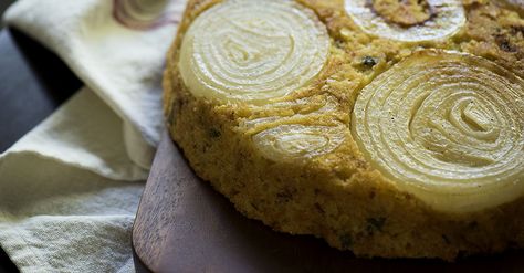 Upside Down Sweet Onion Cornbread Onion Upside Down Cornbread, Upside Down Cornbread, Onion Cornbread, Cornbread Cake, 12 Tomatoes, Bread Mix, Iron Pan, Sweet Onion, Sweet Candy