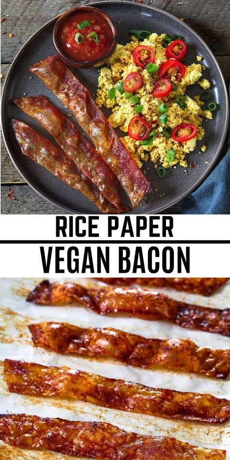 Rice Paper Vegan, Vegan Bacon Recipe, Bacon Recipes Breakfast, Vegan Breakfast Casserole, Breakfast Vegetarian, Bacon Recipe, Vegan Bacon, Vegan Lunch Recipes, Recipe Breakfast