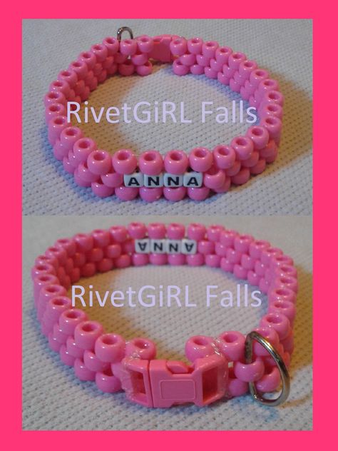 Custom Ordered "ANNA" Kandi Pet Collar made by RivetGiRL Falls Kandi Collar, Kandi Projects, Random Hobbies, Kandi Crafts, Camp Clothes, Kandi Designs, Kandi Mask, Rave Fit, Pony Bead Projects