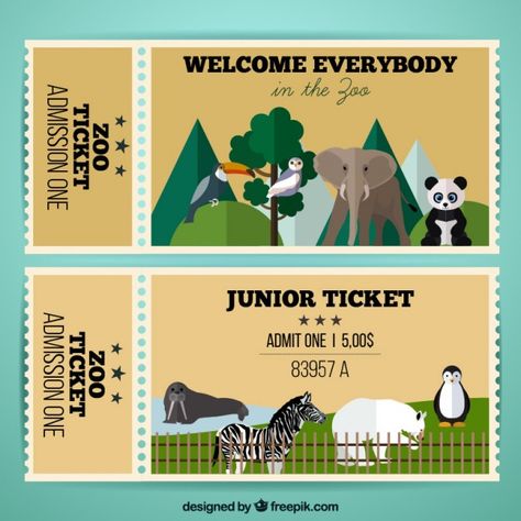 Zoo tickets with flat wild animals Vector | Free Download Zoo Poster Design, Zoo Tickets, Zoo Map, Zoo Activities, Wild Animals Vector, Zoo Art, Dear Zoo, Zoo Theme, Zoo Park