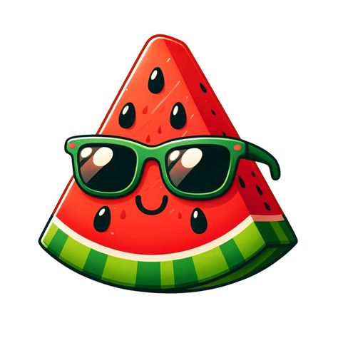 Discover the essence of Sunny Melon Vibes in our latest design! A cheerful watermelon slice dons cool sunglasses, ready for summer fun. Explore more: https://artwaves65.studio/sunny-melon-vibes #sunny #melon #vibes #cheerful #watermelon #slice #dons #cool #sunglasses #readyforthesummer #fun #playful #red #seeds #green #fruit #bright #happy Sunny And Melon, Summer Fruits Drawing, Watermelon Logo Design, Watermelon Slice Drawing, Watermelon Sunglasses, Popsicle Cartoon, Watermelon Character, Watermelon Graphic, Watermelon Pictures