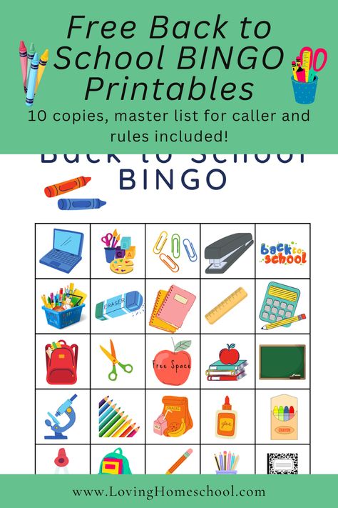 Just print and play with these Free Back to School Bingo Printables! 10 copies, master list for caller and rules included. Back To School Bingo Free Printable, Number Bingo Preschool 1-10 Free Printable, Number Bingo 1-20 Free Printable, Bingo Numbers 1-20 Free Printable, Space Snacks, Back To School Bingo, Games With Friends, Bingo Cards Printable Free 1-75, Holiday Bingo