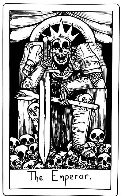 Tarot Card Drawings, Emperor Tarot, Matt Bailey, The Emperor Tarot, Watercolor Tattoo Ideas, Tarot Tattoo, Card Tattoo, Skeleton Art, Desenho Tattoo