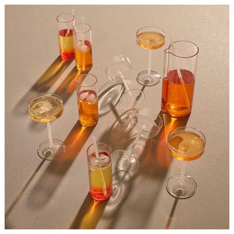 VARMBLIXT Champagne coupe, clear glass/white, 5 oz - IKEA Sabine Marcelis, Ikea Art, Colorful Cocktails, Mirror Design Wall, Drink Stirrers, Cocktail Set, Sculptural Object, Glass Carafe, Highball Glass