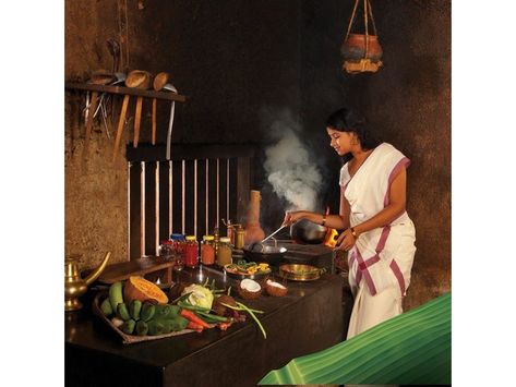 #OtherServices Kerala Tour Package 6N 7D (starting from 19899/-P/P.) Traditional Kerala Kitchen, Kerala Village Painting, Village Kitchen Ideas, Village Kitchen Indian, Kerala Food Photography, Indian Traditional Kitchen, Traditional Indian Kitchen, Kitchen Kerala, Kerala Restaurant