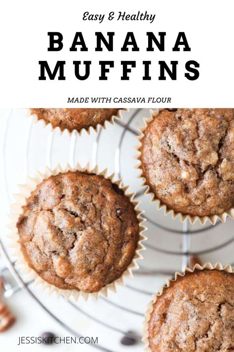 Cassava Banana Muffins, Grain Free Banana Muffins, Cassava Flour Banana Muffins, Cassava Banana Bread, Cassava Muffins, Cassava Flour Muffins, Cassava Recipes, Sugar Free Banana Muffins, Pro Metabolic